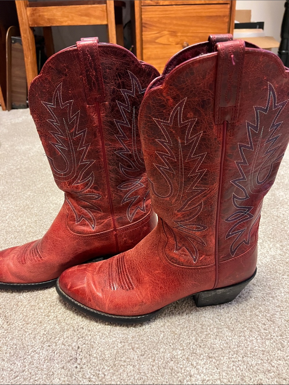 Women’s Ariat Red Leather Western Cowboy Boots - Picture 3 of 7